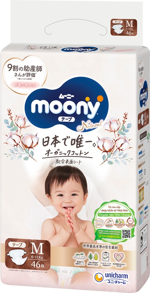 Tã dán Moony Natural Bông Organic M46 (46 Miếng)