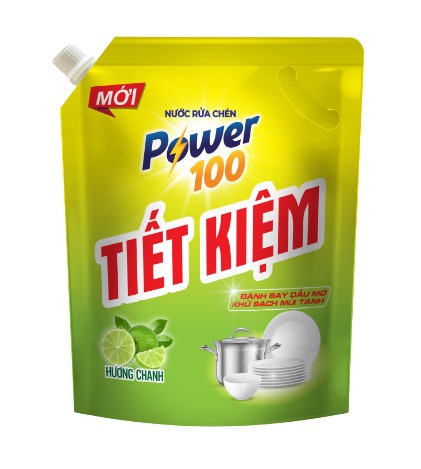 Nước rửa chén POWER100 tiết kiệm hương chanh Túi 3.5 kg