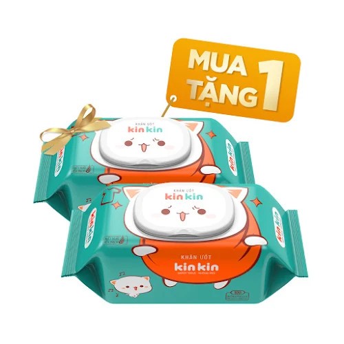 [Mua 1 tặng 1 cùng loại] Khăn ướt VS Kin Kin 100 tờ có nắp , không mùi (Mèo Cam)